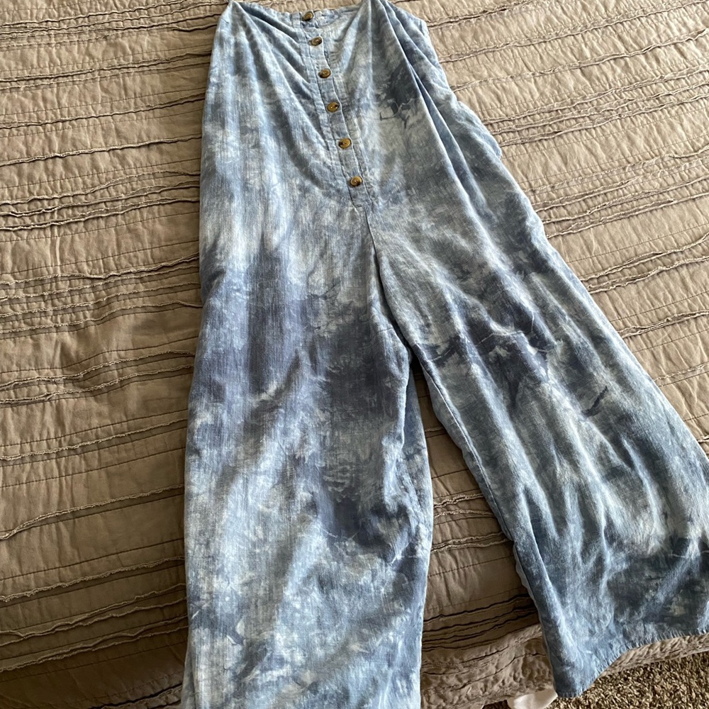 Blue Tie-Dye Wide-Leg Jumpsuit